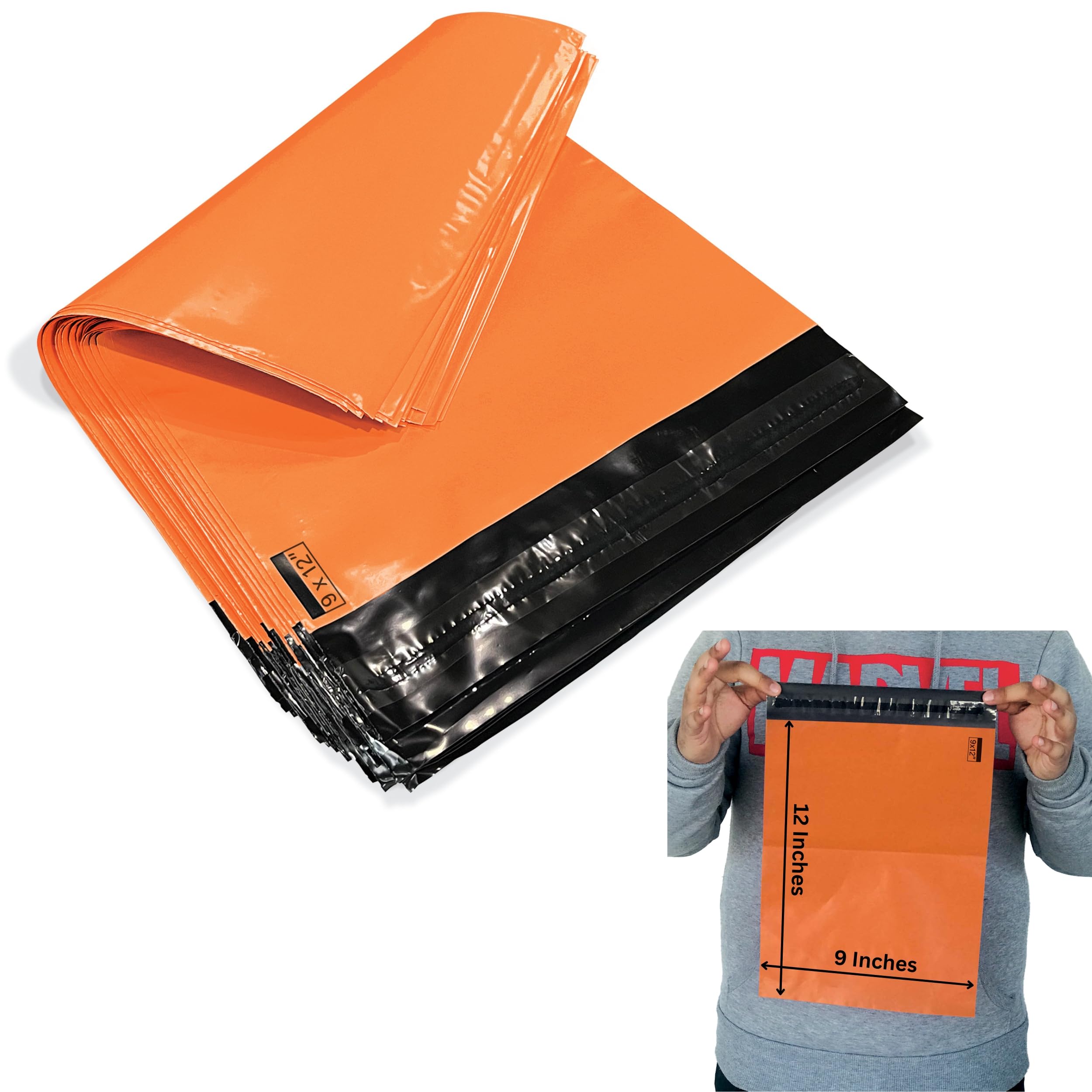 JeeJaan® 100 Pcs Orange Postal Bags 9 x 12 in Mailing Bags 228 x 305 mm Poly Mailers Postage Bags Strong Envelope Courier Parcel Mailers Postage Bags Water & Tear-Proof Postal Courier Bags