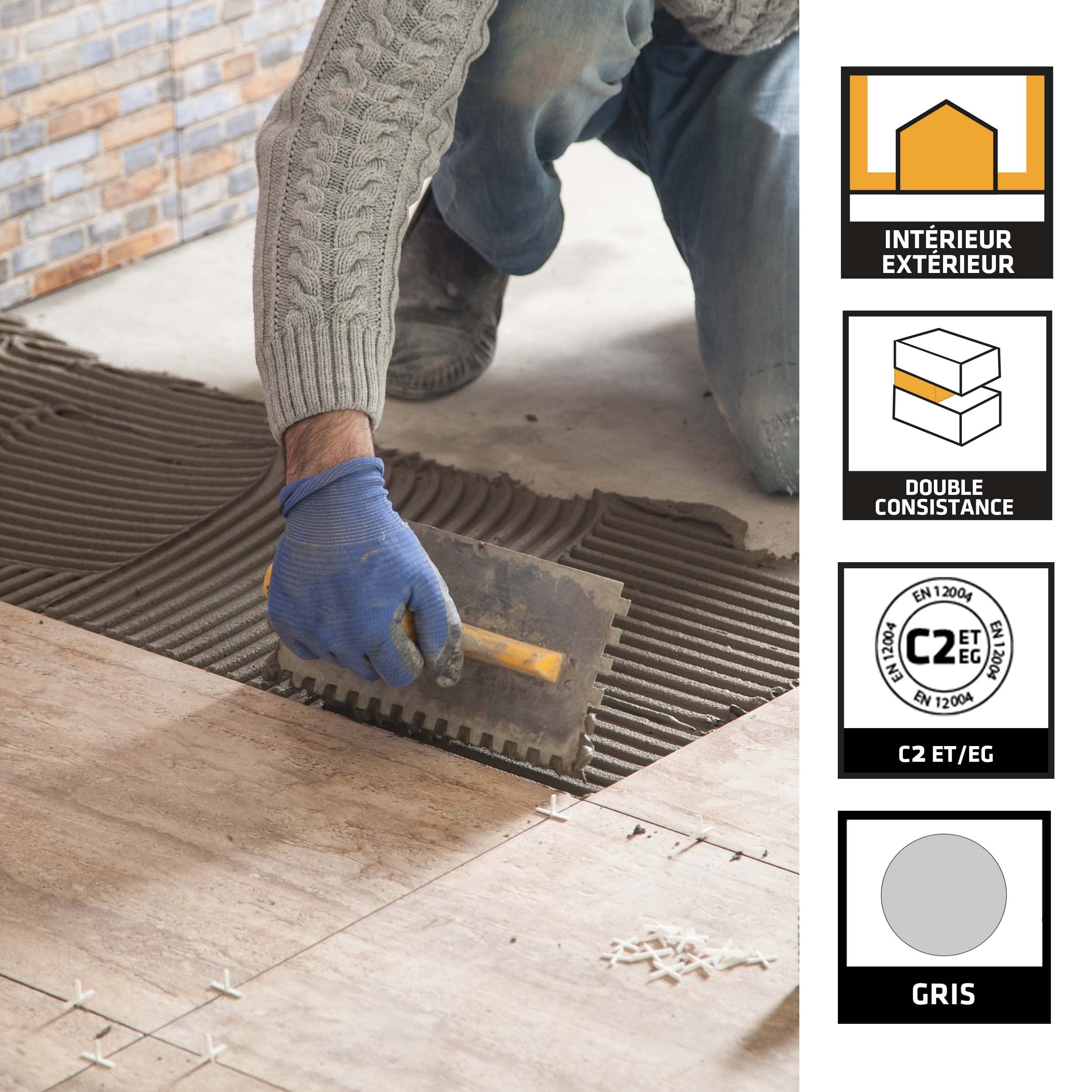 SikaCeram 200 Flex Grigio - Colla per piastrelle a doppia consistenza senza polvere per piastrelle in ceramica e pietre naturali (3600 cm² max), 25 kg