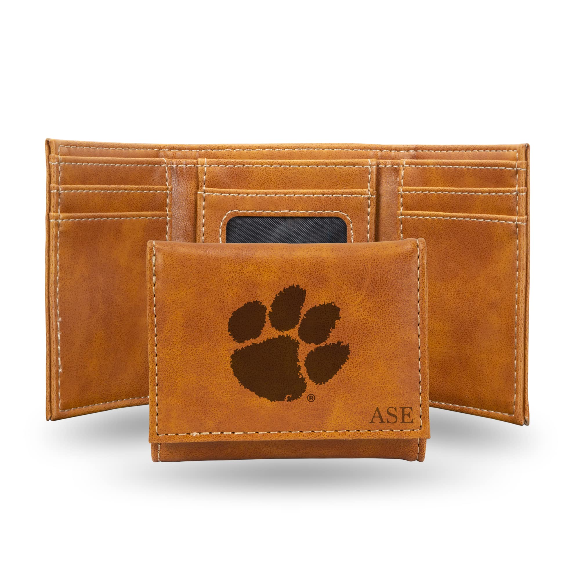 Rico Industries NCAA Clemson Tigers Brown Personalized-Custom Laser Engraved Tri-fold Wallet - Slim Wallet