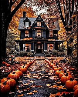 Landscape Paint by Number for Adults-Paint by Numbers for Adults Halloween, House Painting by Numbers for Gift Home Wall Decor (Halloween, 16x20 inch)