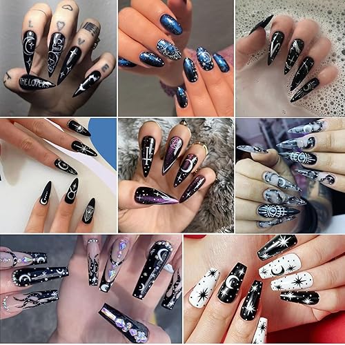 Miniatura 6 de 8 hojas de calcomanías de uñas de estrellas plateadas metálicas 3D, sol estrella, holográficas, estrellas, luna, luz de estrella, brillantina,