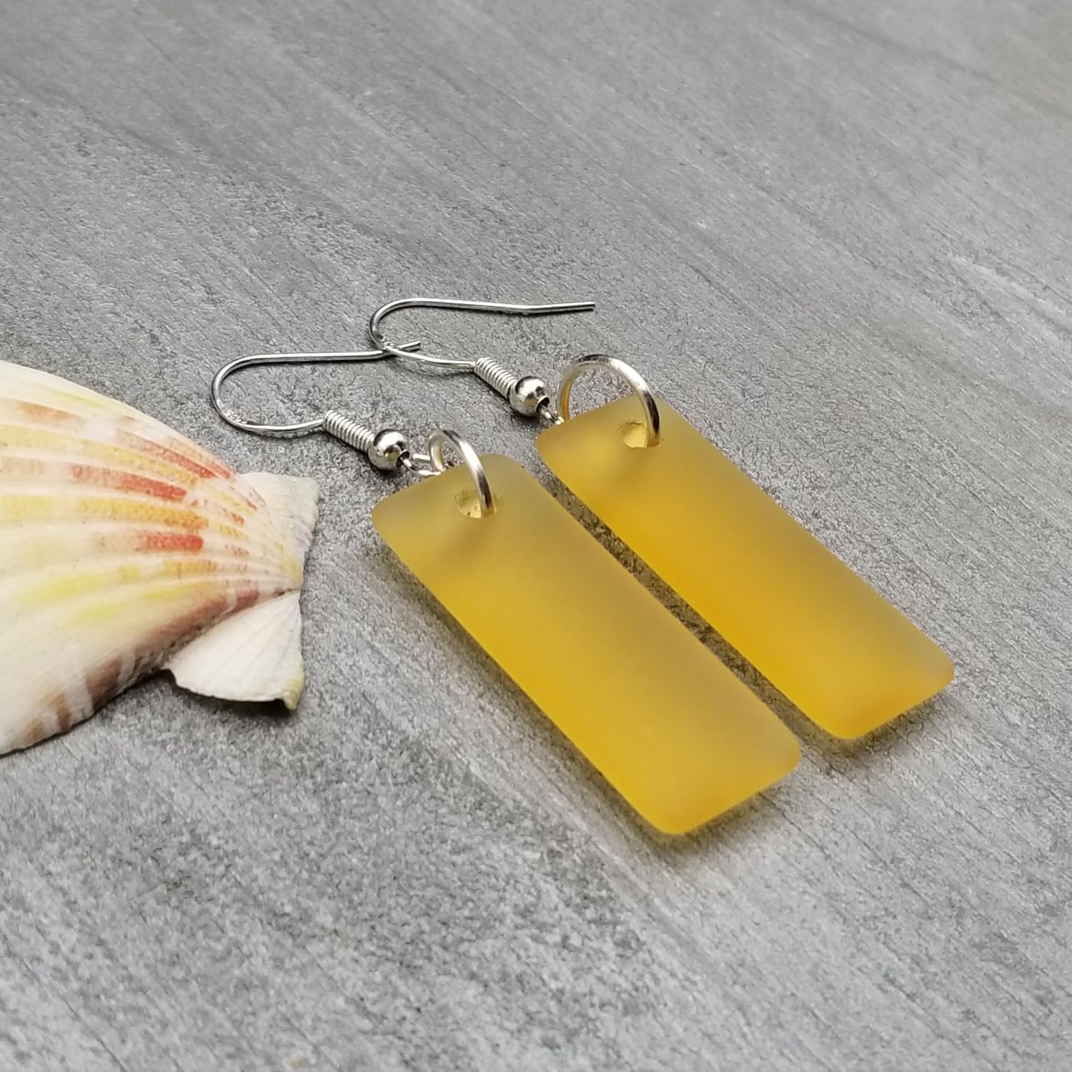 Handmade in Hawaii, Minimalist design, Rectangle Sea Glass Earrings, (Hawaii Gift Wrapped, Customizable Gift Message)