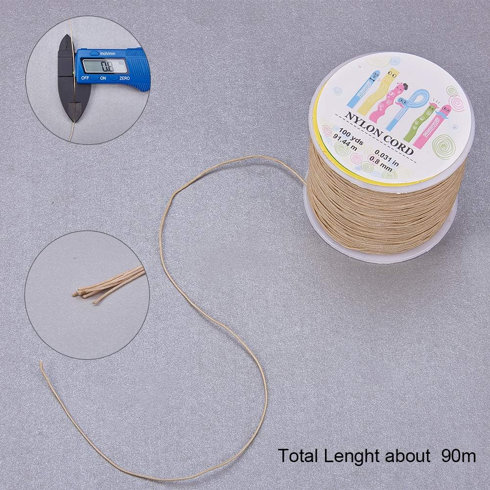 PH PandaHall 100 Yards 0.8mm Nylon Beading String, Bracelet String Chinese Knotting Cord Nylon Kumihimo Thread Braided Lift Shade Cord for Mini Blind Cord Replacement String for Windows (Burlywood)