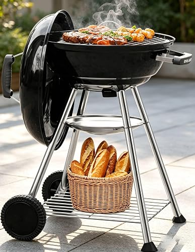 BEAU JARDIN Charcoal Grill 18 Inch for Outdoor Cooking BBQ Barbecue Coal Kettle Bowl Grill Portable Heavy Duty Round with Wheels Grilling for Tailgating Patio Backyard Camping Black