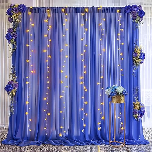 Miniatura 7 de Cortinas de telón de fondo azul real de 10 x 10 pies, cortinas de tela de gasa transparente sin arrugas para decoración de escenarios de boda, arco,