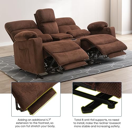 Miniatura 5 de Sofá reclinable eléctrico para autocaravana de 68 pulgadas, sofá biplaza reclinable para caravana con consola y soporte para tazas, sofá reclinable