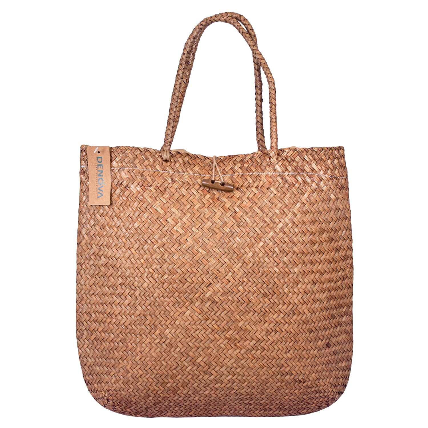 DENOVA Seagrass Shoulderbag with Handle | Beach bag, Women's Handbag, Tote Bag (Natural Brown)