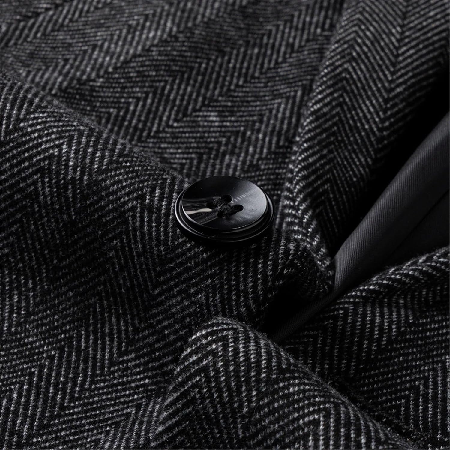 Men's Business Casual Single Suit Jacket Herringbone Wool Blend Single Breasted Long-sleeved Stylish Coat