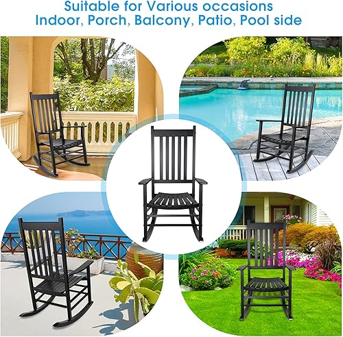 Miniatura 5 de Mecedora de patio, mecedora para exteriores, mecedora de madera para porche, mecedora de madera para adultos para jardín, césped, balcón, patio