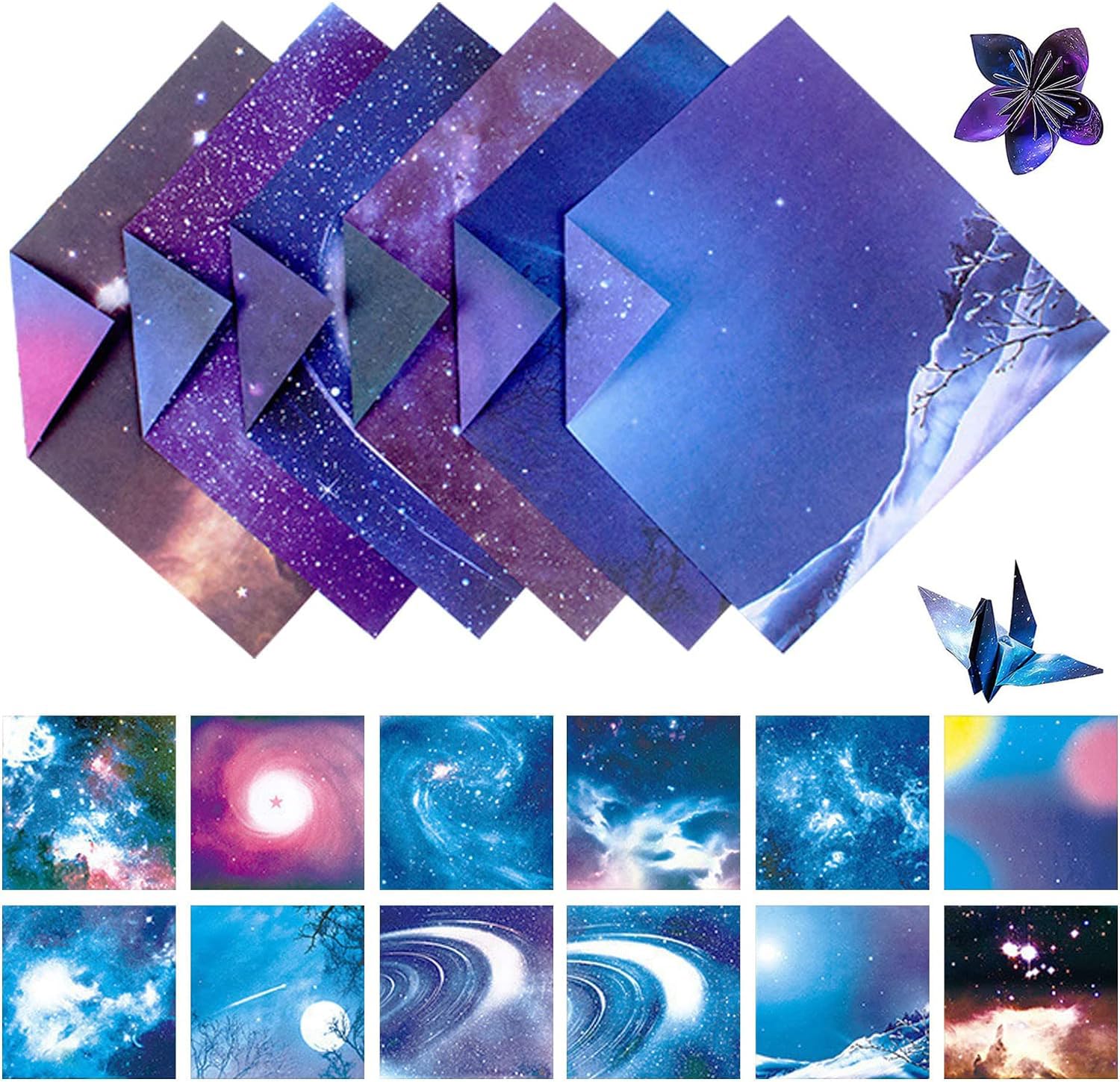Excefore 150 Sheets Origami Paper Colored Double Sided Printed Scrapbook Paper Square Galaxy Outer Space Starry Easy Folding Kindergarten Handmade Art Craft Star Paper 7.87x7.87 inch