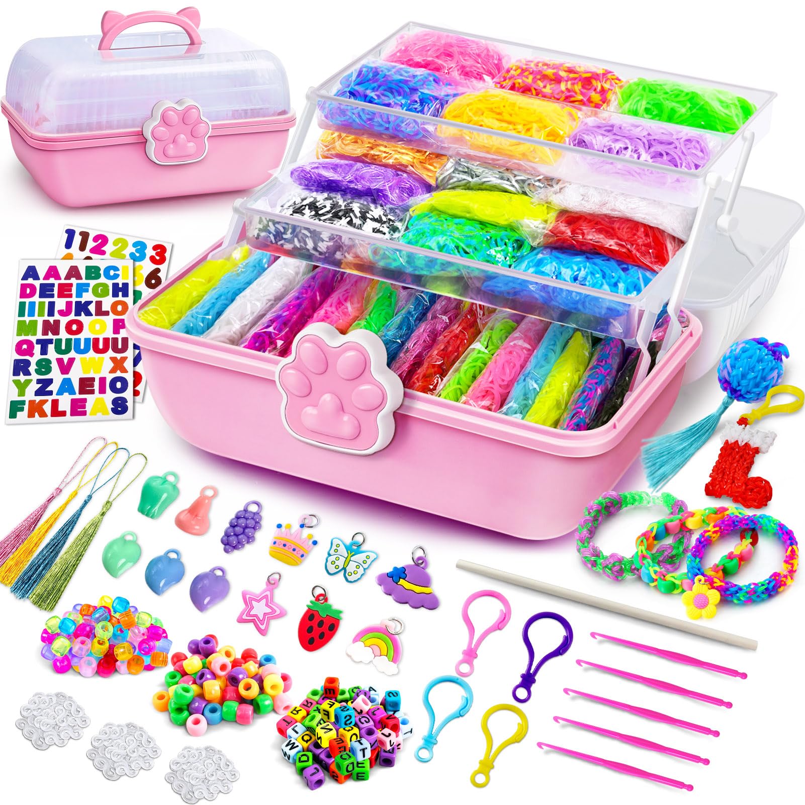 ROSHUKG Kit de 50 Colores para Gomas Elásticas con de 3 Capas, DIY Gomas para Hacer Pulseras para Niños, Niñas, Regalo para Tejer