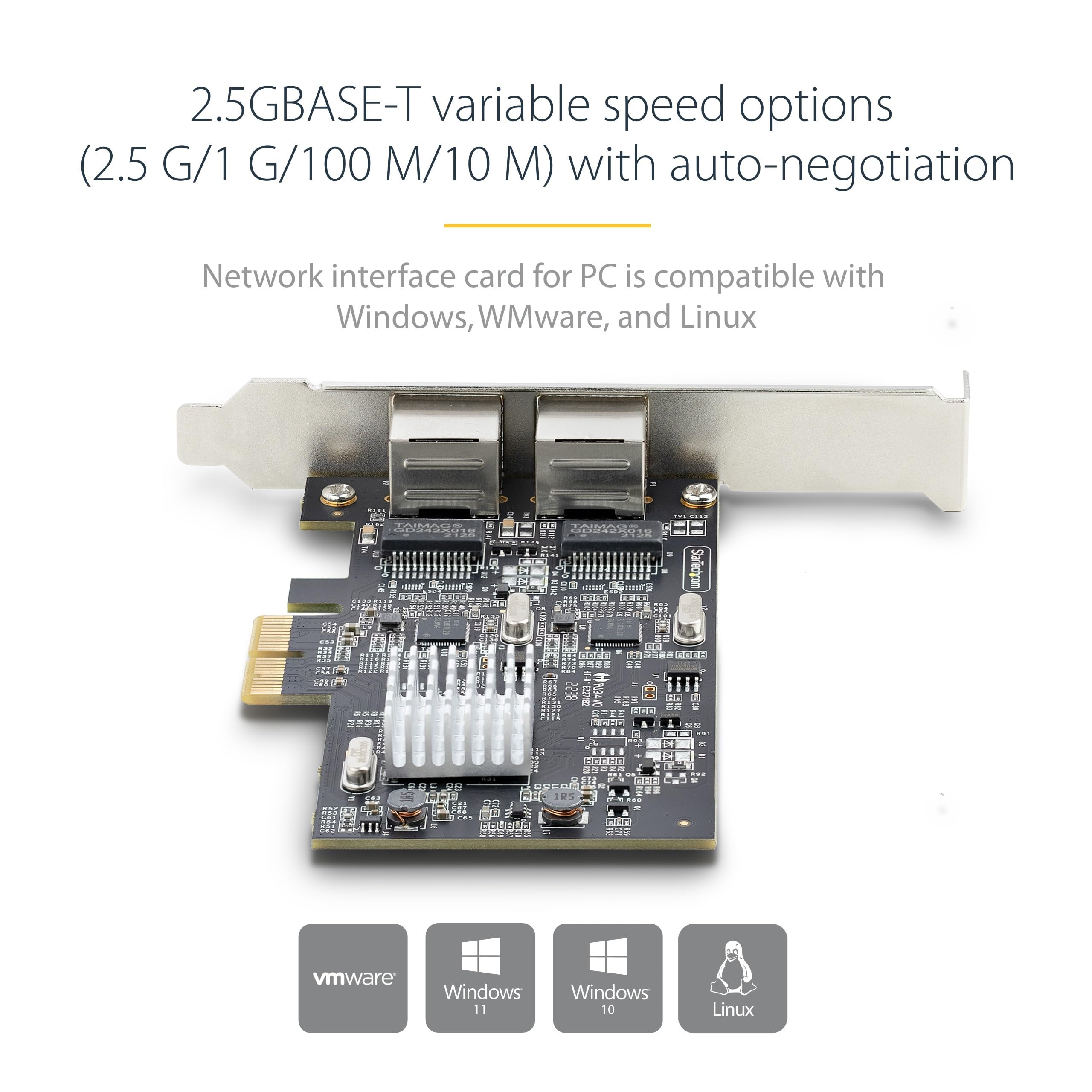 StarTech Scheda di Rete PCIe 2 Porte 2,5Gbps NBASE-T (PR22GI-NETWORK-CARD) | NIC Multi-Gigabit, Intel I225-V, Scheda LAN per PC PCI Express