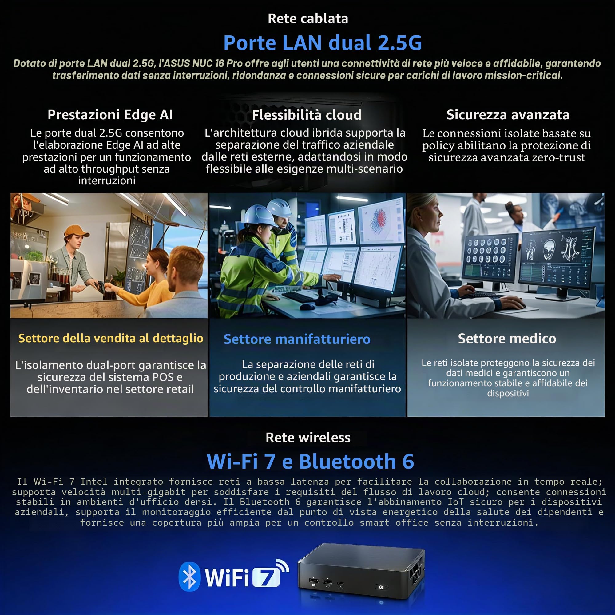 NUC 16 Pro Mini PC NUC16GDKU7, processore Intel Core Ultra 7 356H, Wi-Fi 7, Bluetooth 6.0, Dual 2.5G LAN, Thunderbolt 4, nero, 144 mm x 117 mm x 42 mm (16 GB RAM + 512 GB SSD)
