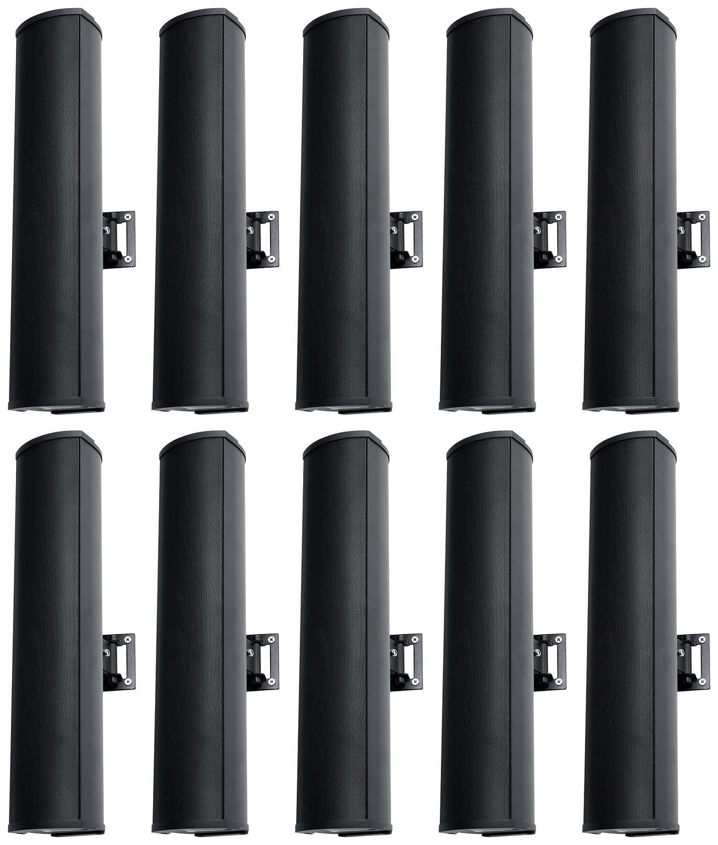 Rockville Wet Array 4 Black 70V 60W Commercial Wall Mount Swivel Column Speaker, 2-Way Line Array Design, IP55 Waterproof, Indoor/Outdoor Use for Restaurants, Churches, Auditoriums (10 Item)