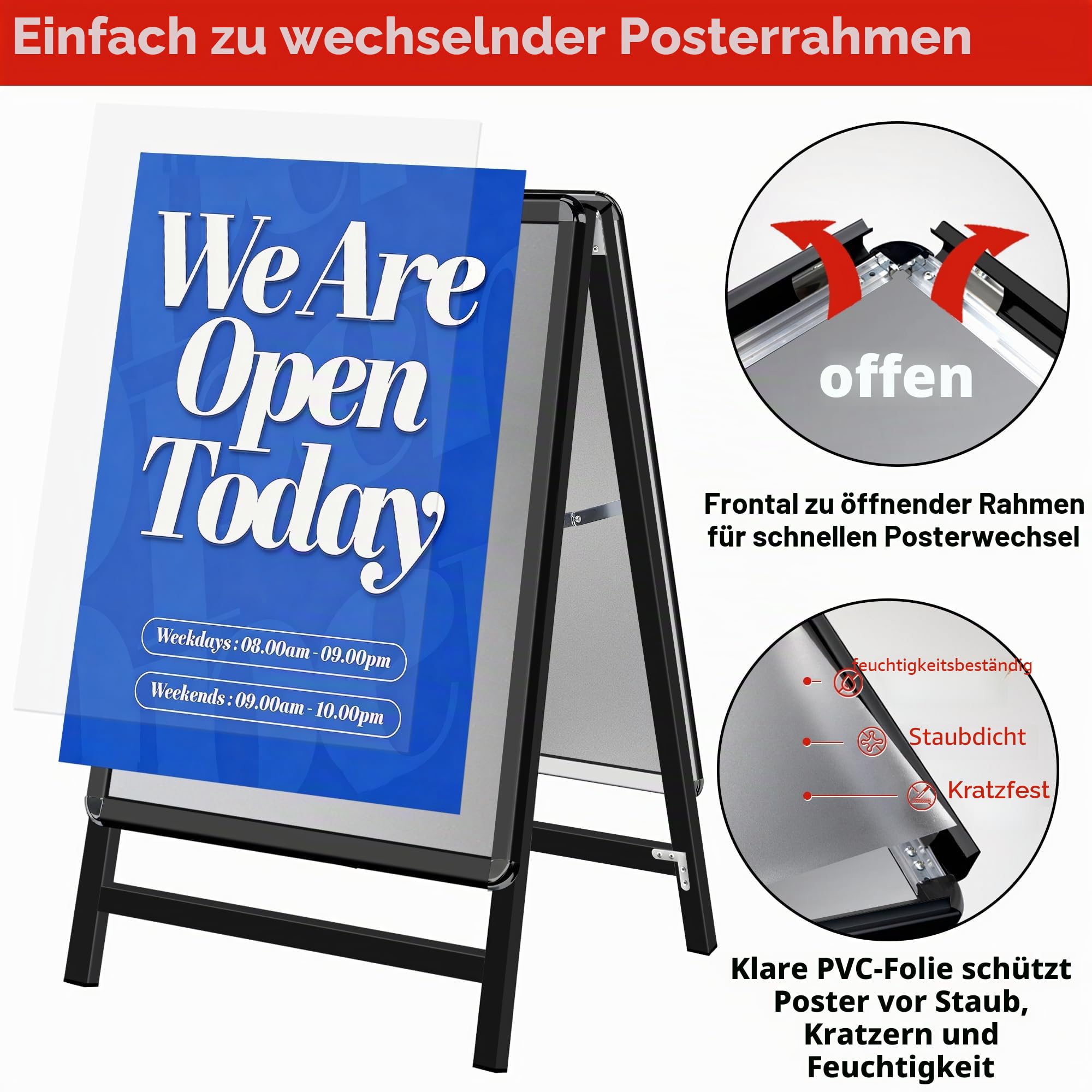 Kundenstopper A1 – Doppelseitiger wetterfester Plakatständer, A-Rahmen Ständer Outdoor, Aufsteller für Werbung & Messen (A1, Schwarz)