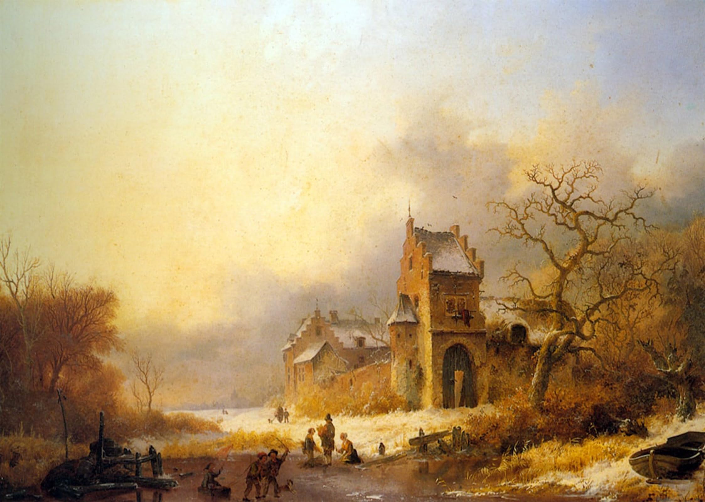 ARTXLXXBN Famous Print Painting Colorful Art Print Figures on a River in a Winter Landscape by Frederik Marianus Kruseman Canvas Art Decorations for Home Decor 60x90cm
