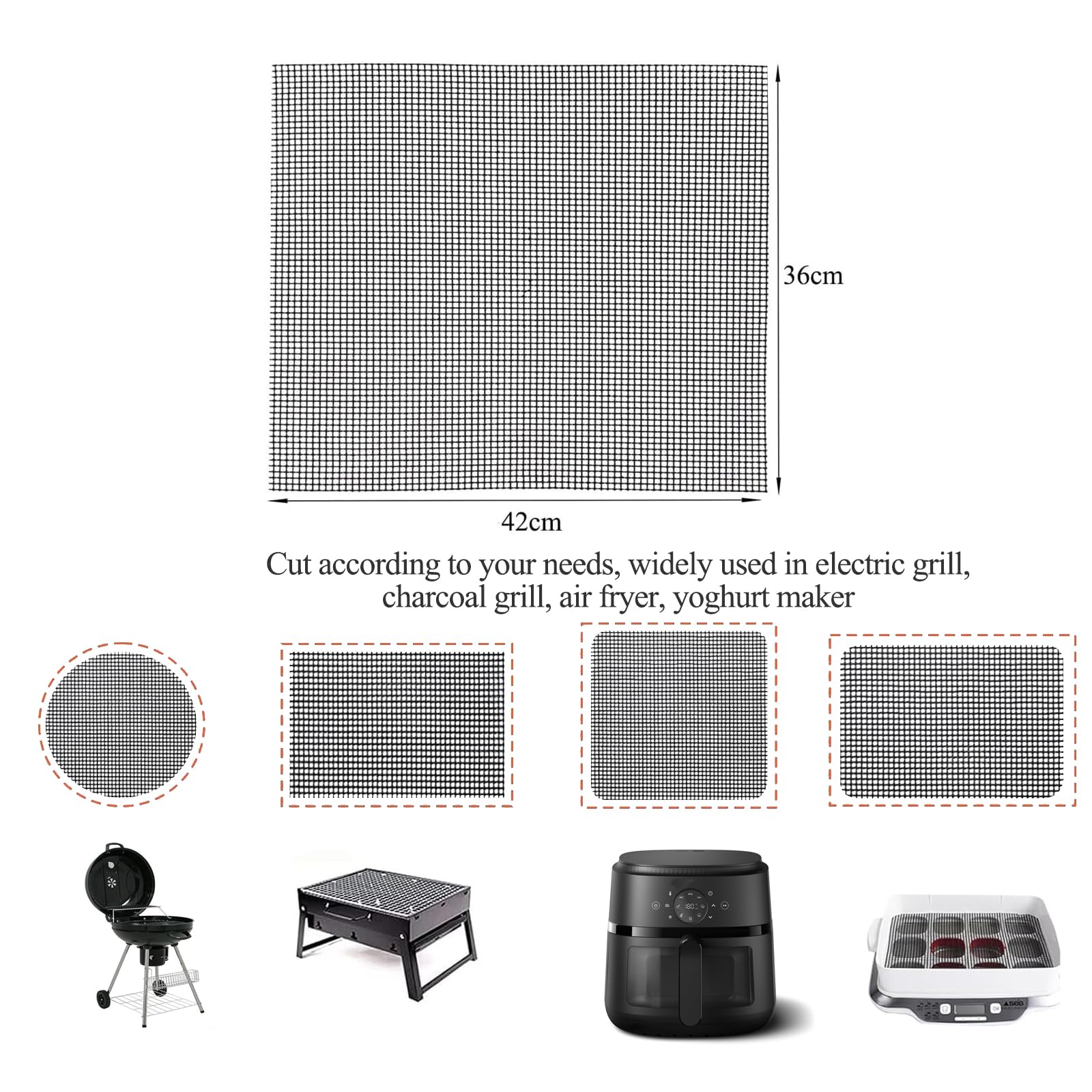 42 * 36cm Grille Barbecue decoupable, 2PC Tapis de Cuisson Réutilisable Grille Anti-adhésif pour Yaourtières Multi-Délices Barbecue Cuisson