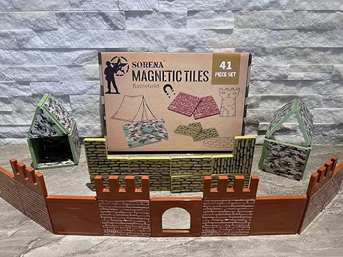 Miniatura 9 de Bloques de construcción magnéticos con base de campo de batalla militar, juego con temática de guerra del ejército para construcción y aprendizaje