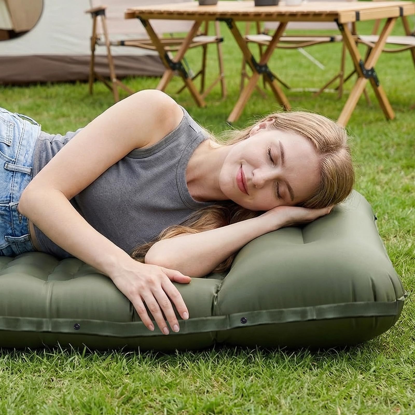 Matelas Camping Épais de 12-16 cm, Matelas Gonflable Camping avec Pompe à Pied Intégrée, Matelas Trekking Bivouac Randonnée Ultra Léger Imperméable, Lit Gonflable 1 Place pour Plage Randonnée