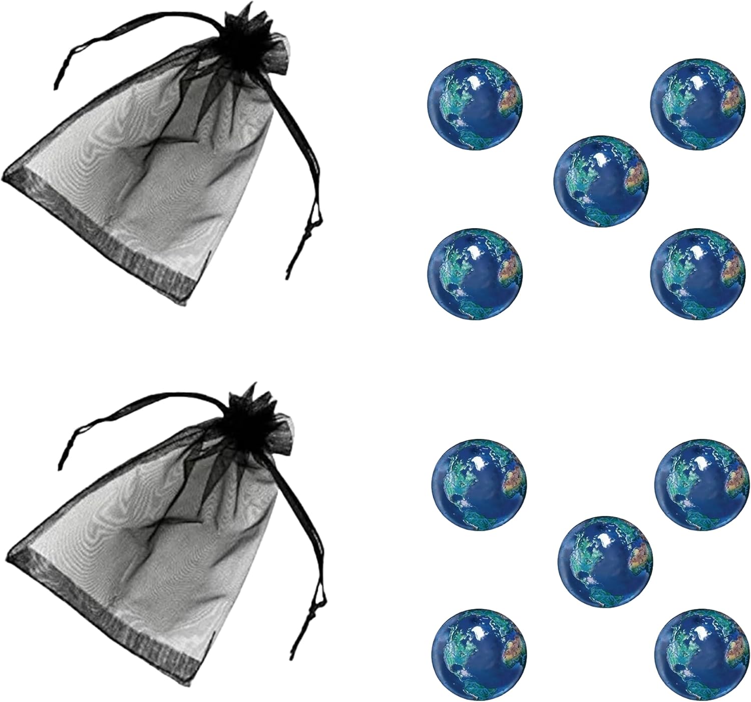 Blue Earth Marble with Natural Earth Continents, Recycled Glass, Pack of 10, 1 Inch Diameter