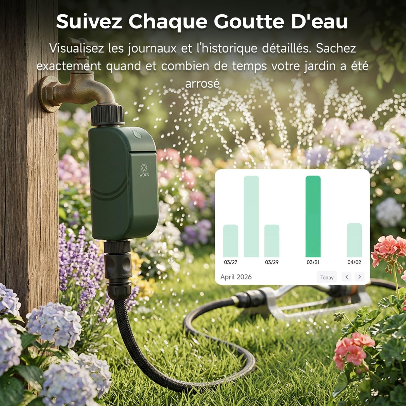 WOOX Programmateur d'arrosage WiFi Intelligent, sans Hub Requis | 8 programmes d'arrosage, Wi-Fi 2,4 GHz, commande via APP, Alexa/Google, IP65, report en cas de pluie, arrosage manuel
