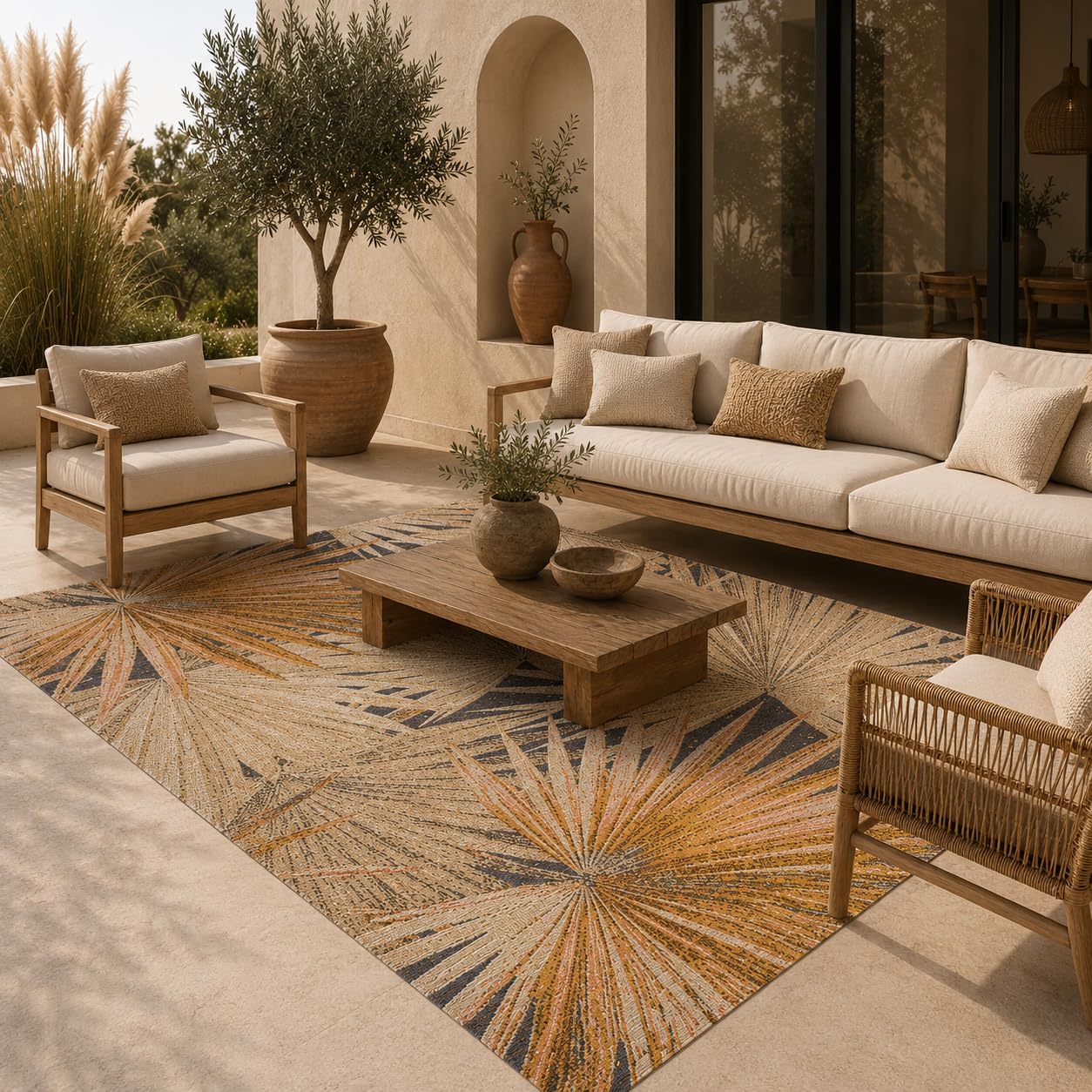 Pergamon Tapis Intérieur & Extérieur Malibu Palmier Désert Beige Résistant