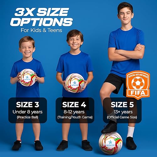 Miniatura 8 de Western Star Balón de fútbol tamaño 3 y tamaño 4 y tamaño 5  Peso oficial del partido  5 colores  Jugadores de fútbol jóvenes y adultos  Diseño de