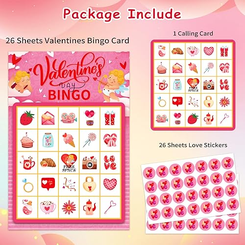 Miniatura 6 de FLYAB Juegos de bingo de San Valentín para niños 26 jugadores tarjetas de bingo de San Valentín juegos de fiesta de San Valentín para escuela aula