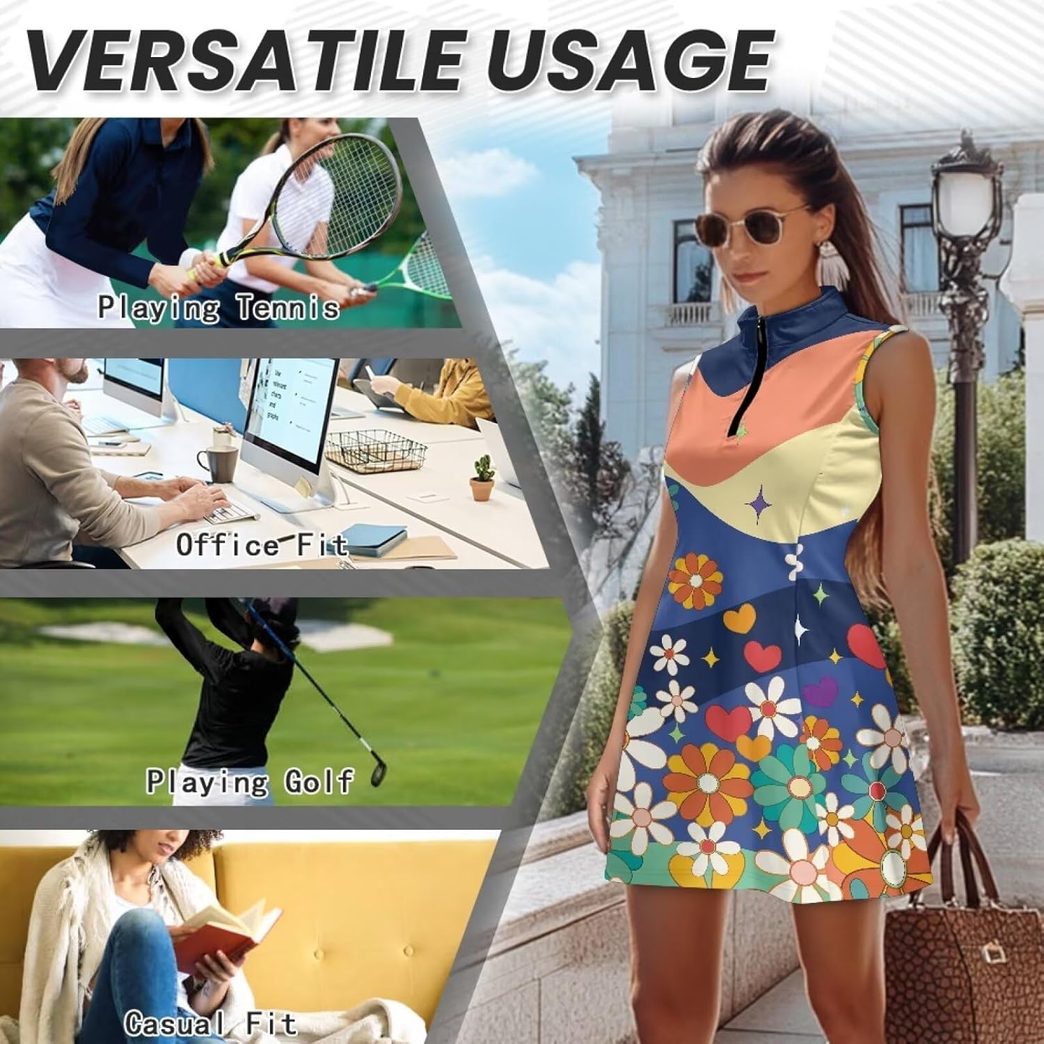 Women's Golf Dress with Shorts 2 Pieces Sleeveless Quarter Zip Tennis Dress Athletic Golf Outfits XS-2XL
