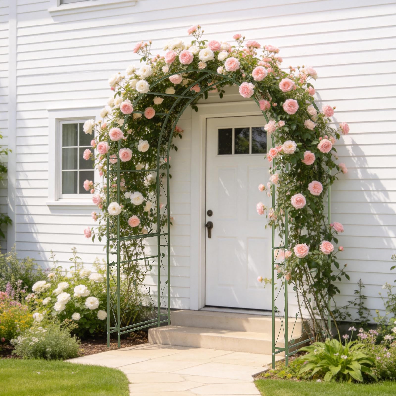 Bonnlo Arco de Jardín Metálico, Arco para Rosa, Estructura Resistente para Plantas Trepadoras, Decoración para Boda, Patio, Jardín y Exterior (Verde, 212x59x139 cm, Doble Marco)