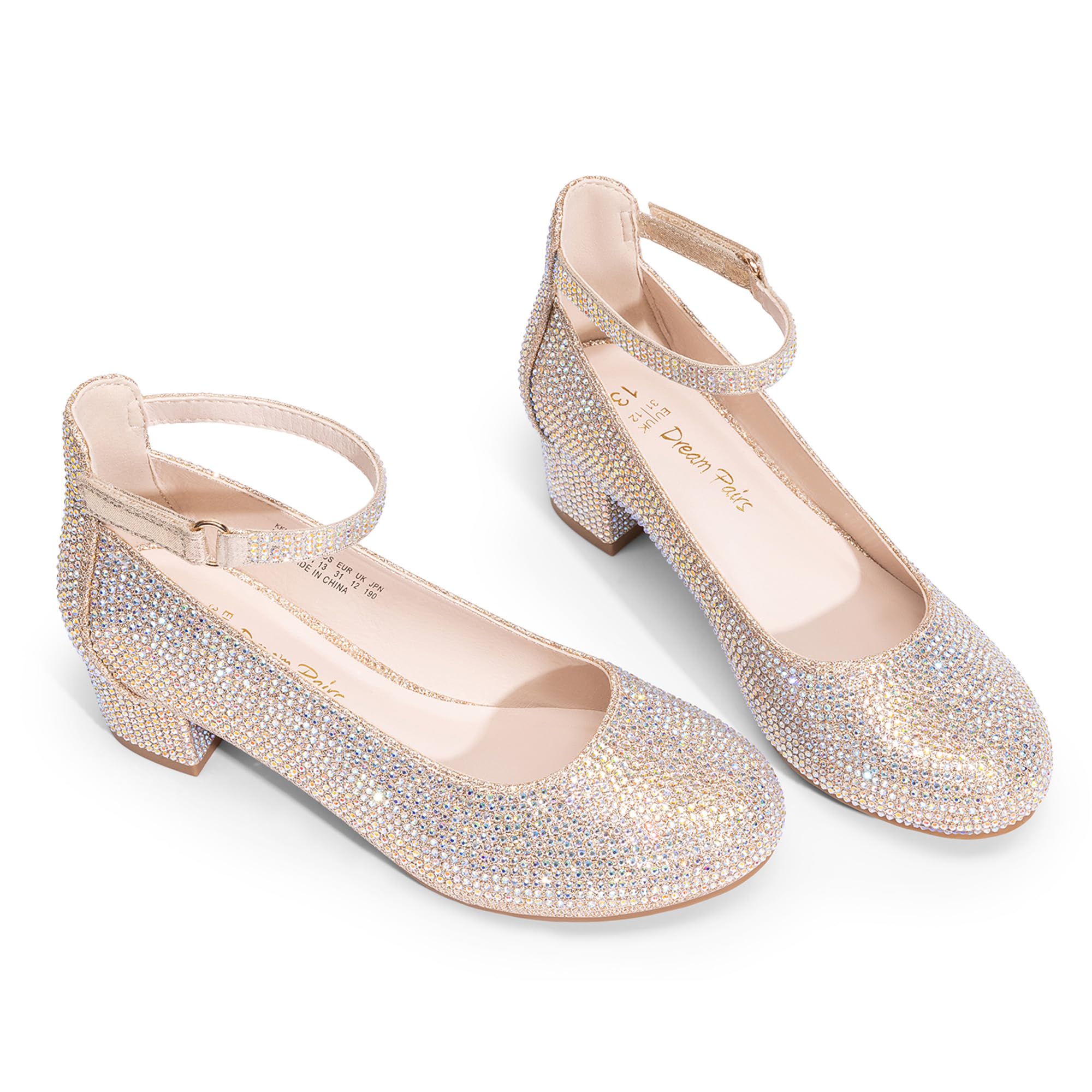 DREAM PAIRS Zapatos de Vestir para Niñas, Tacones Altos Gruesos con Tiras en El Tobillo para Fiestas, Bodas, Princesas, para Niñas Grandes