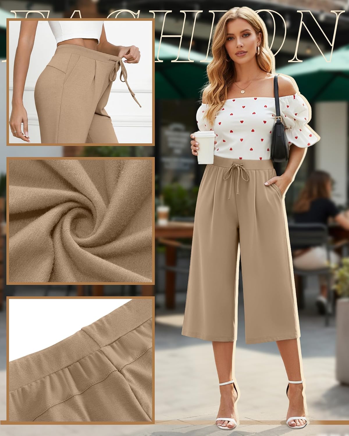 3 Pack Women's Capri Pants, Casual Wide Leg Yoga Pants High Waist Drawstring Cropped Lounge Trousers with Pockets - Image 2