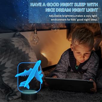 Aircraft Airplane 3D Night Light Kids Bedside Lamp 16 Colors Changing with Remote Control Xmas Halloween Birthday Gift for Child Baby Boy Girl
