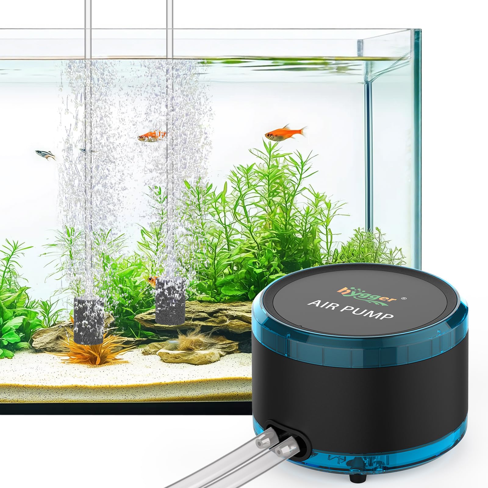 Amazon.co.jp: hygger 水槽エアーポンプ 強力 450L/H 静音 2口 酸素