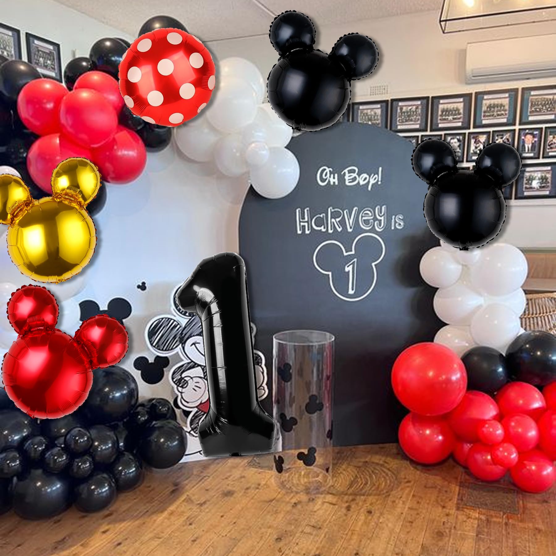 Mouse 2nd Birthday Balloons - 6Pcs Black & Colorful Foil Decorations