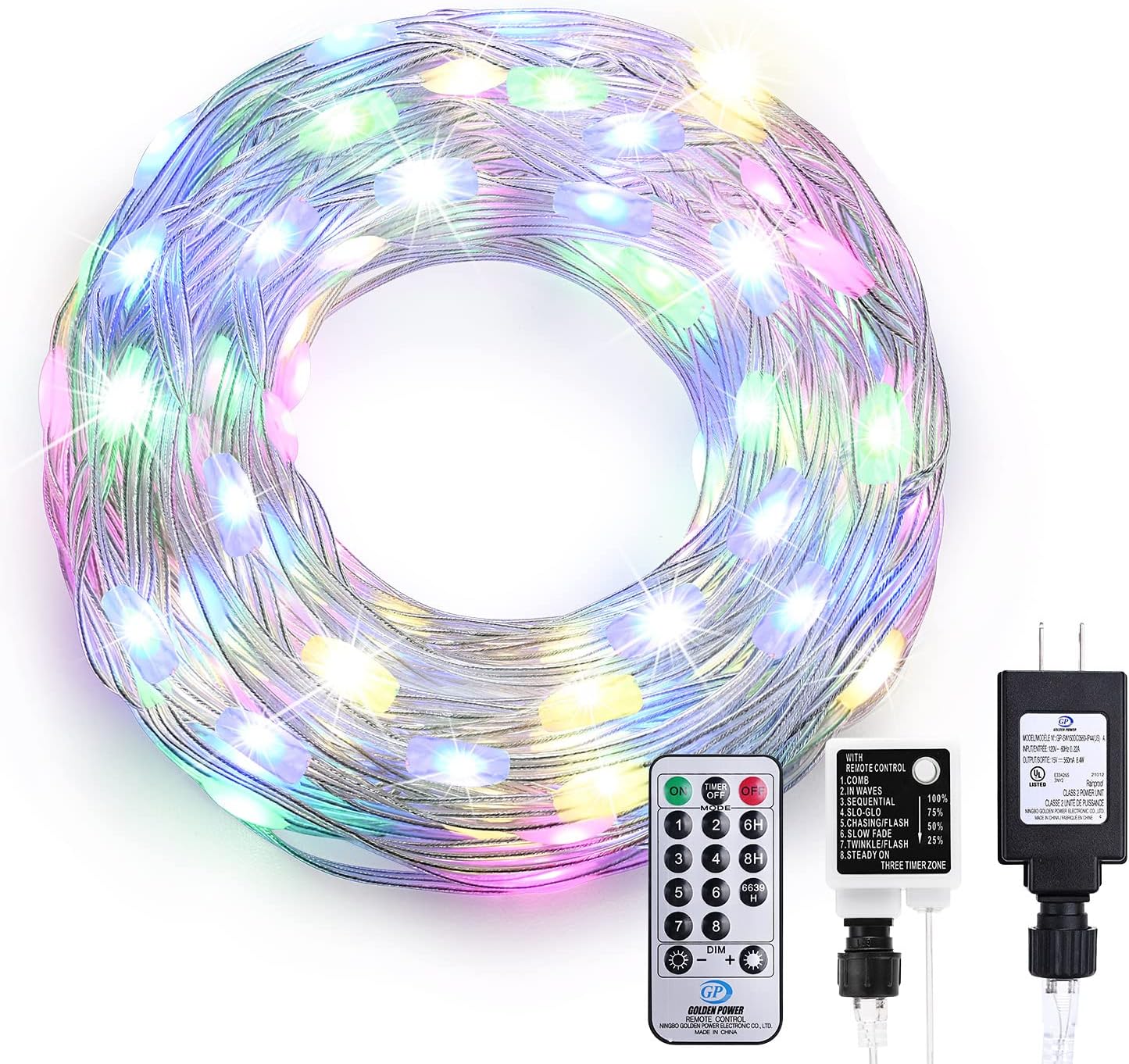 ZAECANY 100ft 300 Fairy Lights Plug in, Fully Waterproof IP67, Multicolor LED Christmas String Lights, Dimmable, 8 Scene Modes, 3 Timing Option, Indoor/Outdoor Decor Copper Wire Lights with PVC Coated