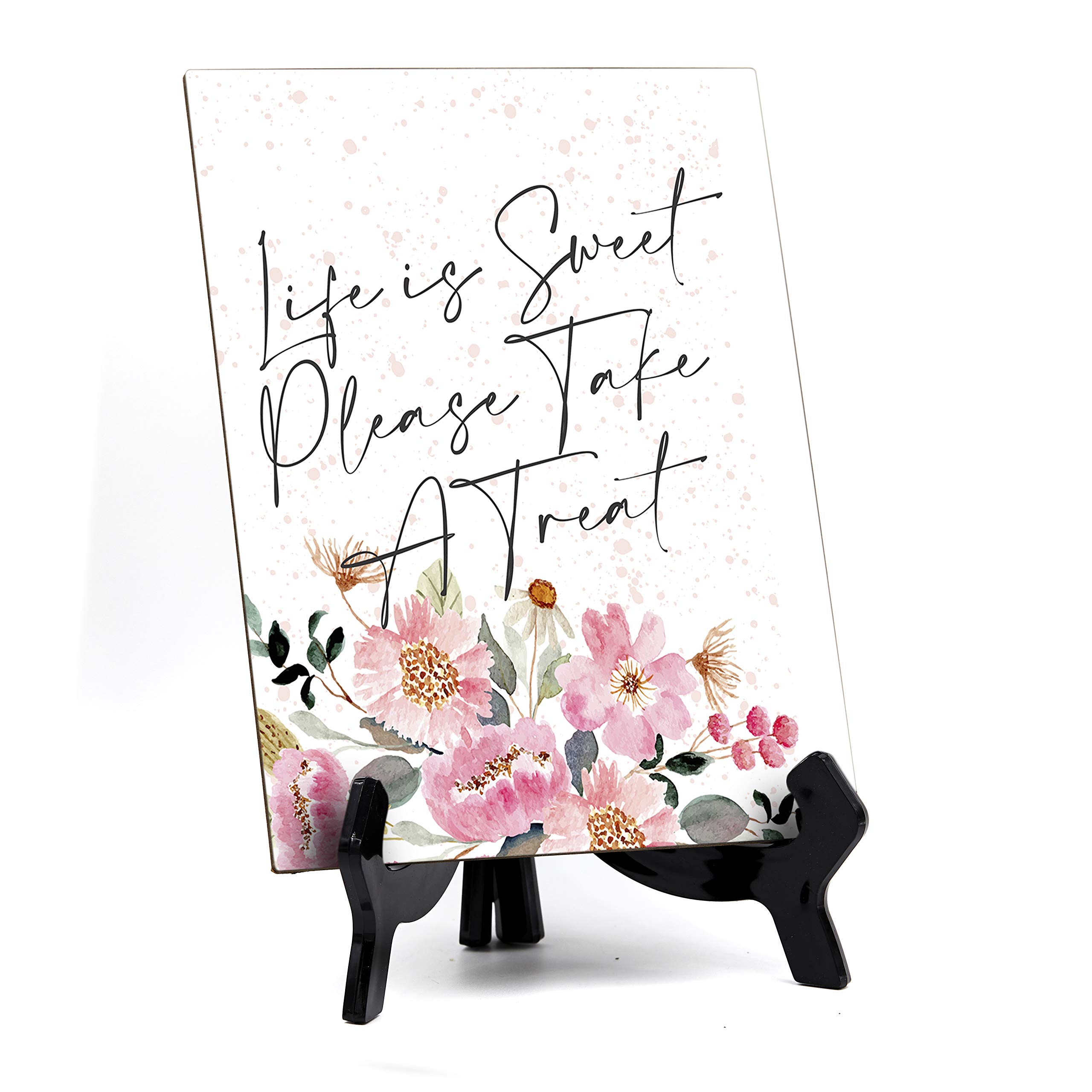 Life is Sweet Please Take A Treat Table Sign, Floral Watercolor Design (6 x 8)