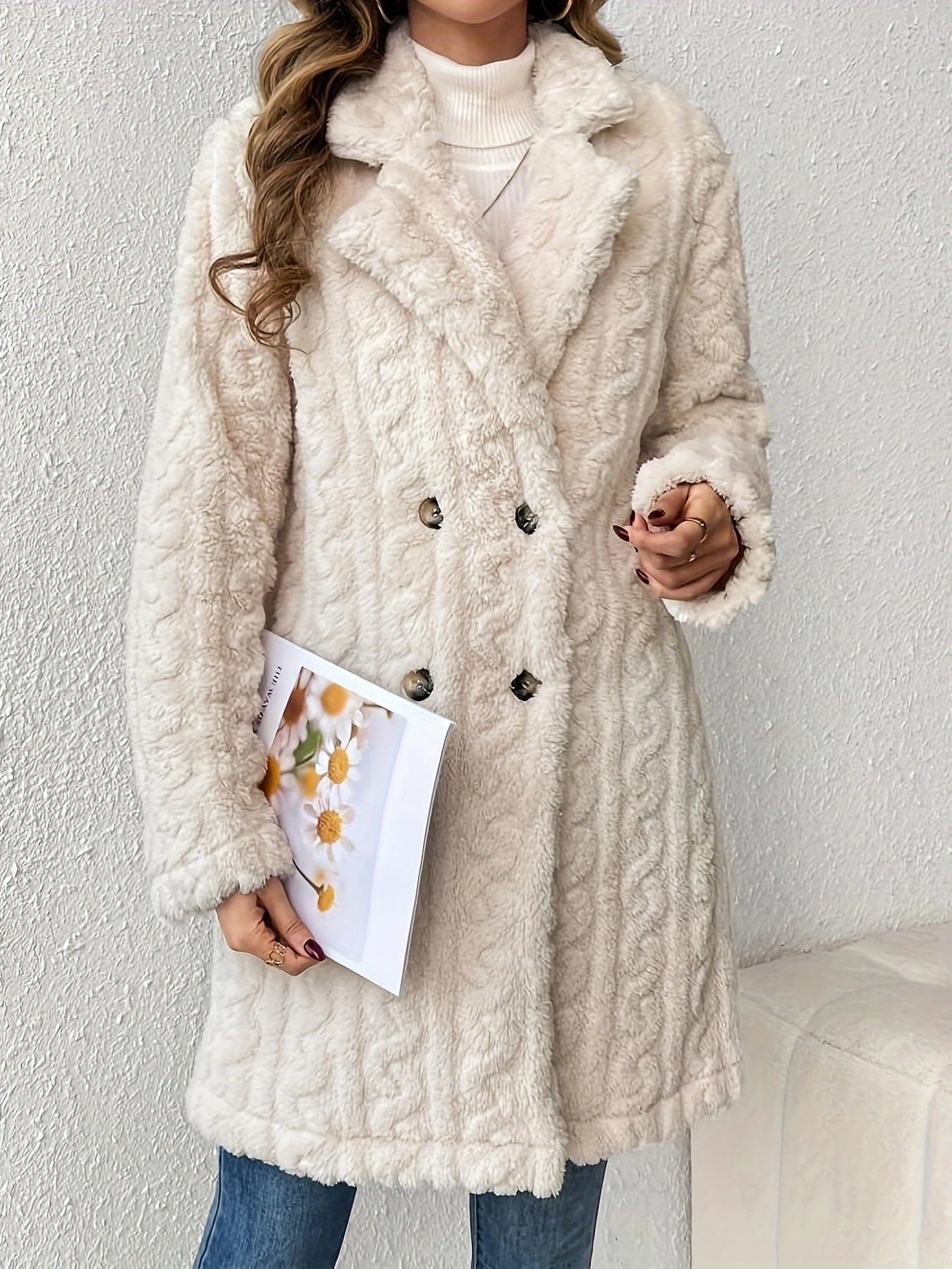 Chaqueta de Invierno para Mujer larga Abrigo de Lana Grueso Abrigo Cálido Elegante Doble Botonadura con Bolsillo