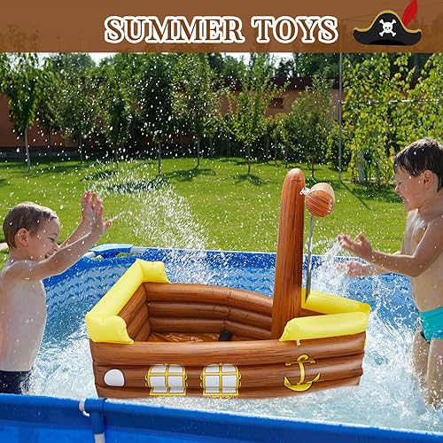 Miniatura 7 de Cunhill Enfriador inflable de barco pirata de 2 piezas para Halloween, barco pirata para alimentos, bebidas, bar, decoración de fiesta, cumpleaños,