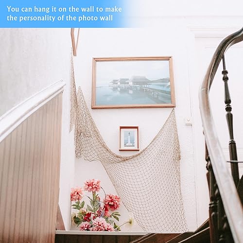 Miniatura 6 de Paquete de 2 redes de pesca decorativas, 79 x 39 pulgadas, decoración de pared natural para decoración del hogar, fiesta temática mediterránea, sala