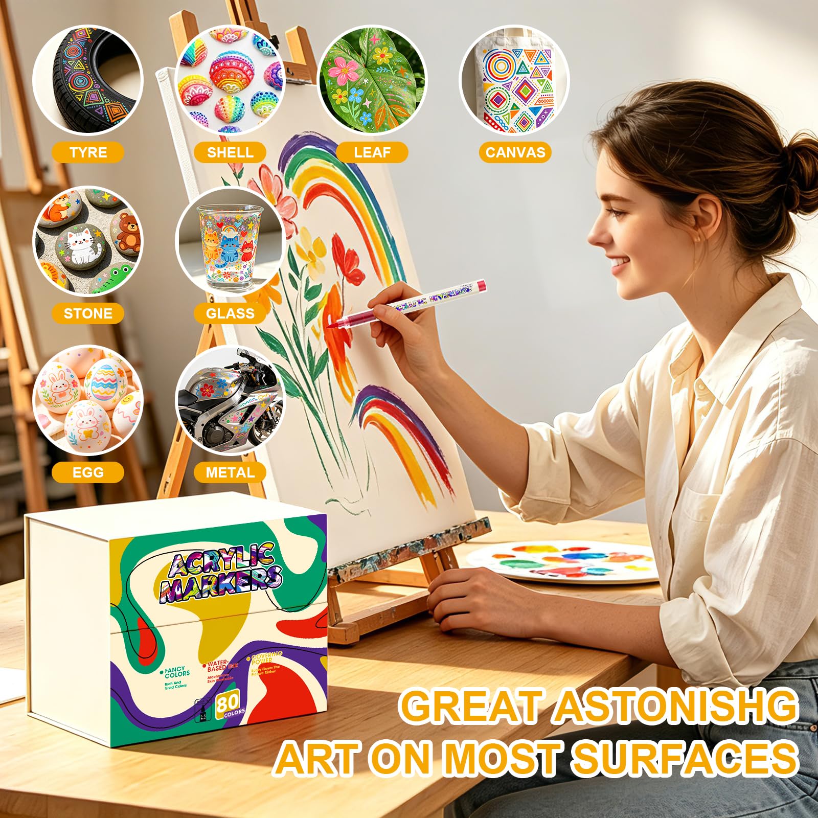 TrendGate 80 Couleurs Feutre Acrylique, Utilisation Multi-surface