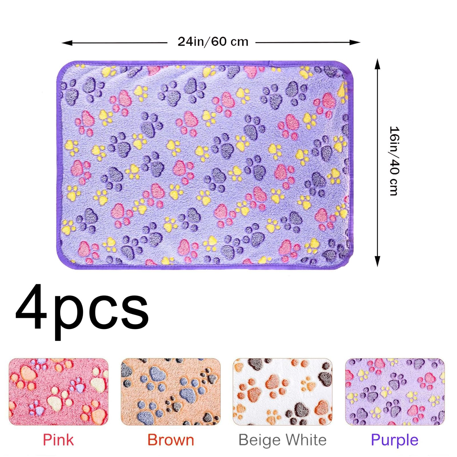PACIOCEAN 4 Pcs Guinea Pig Blankets,Small Animal Blankets,Puppy Blankets,Cute Paw Print Flannel Pet Blanket,Reusable Pet Pee Pad Sleep Mat Pad Cover for Hamster Ferret (23.6 x 15.7 Inch) - Image 3