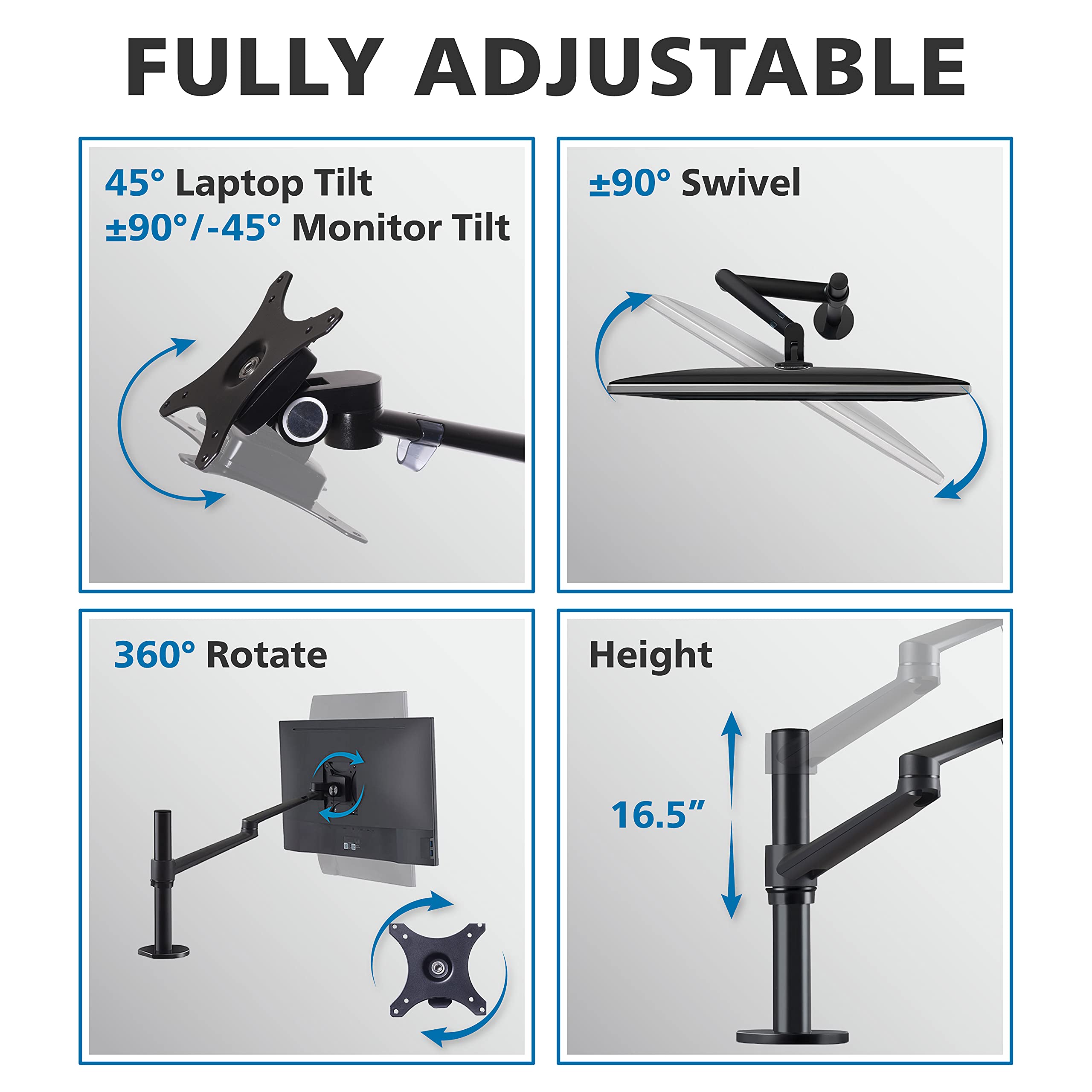 Liftit Laptop/Monitor Dual Desk Mount Stand, Laptop Tray/Holder, VESA