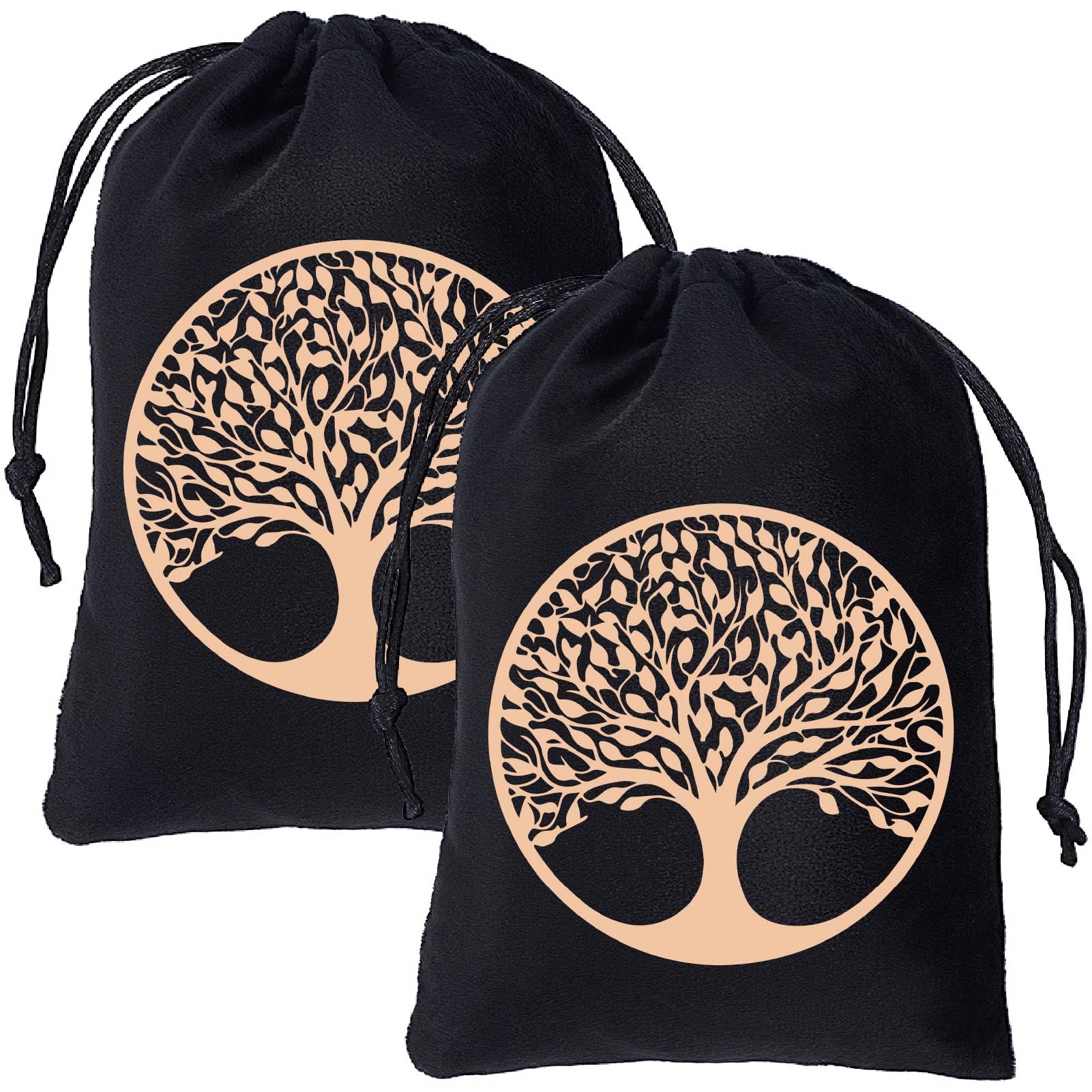 CREATCABIN 2Pcs Tarot Cards Storage Bags Drawstrings Bags Tarot Cards Holder Pouches Tarot Deck Bags Black Tree of Life Jewelry Wrap Velvet Bags for Crystals Dices Rune Altar Gift 5x7Inch