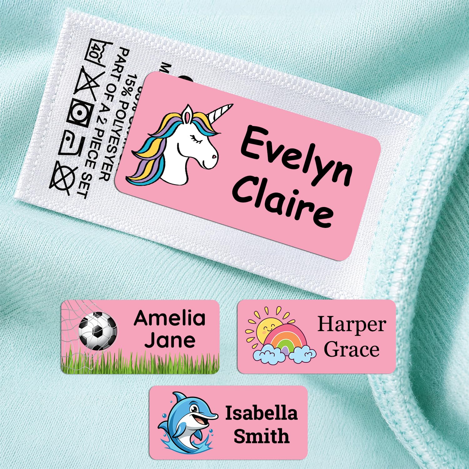Pack of 46 Name Stickers for Kids Uniform Labels No Iron Kids Name Stickers Personalised Stick on Washable Name Labels for Clothes Kids Papa Prints