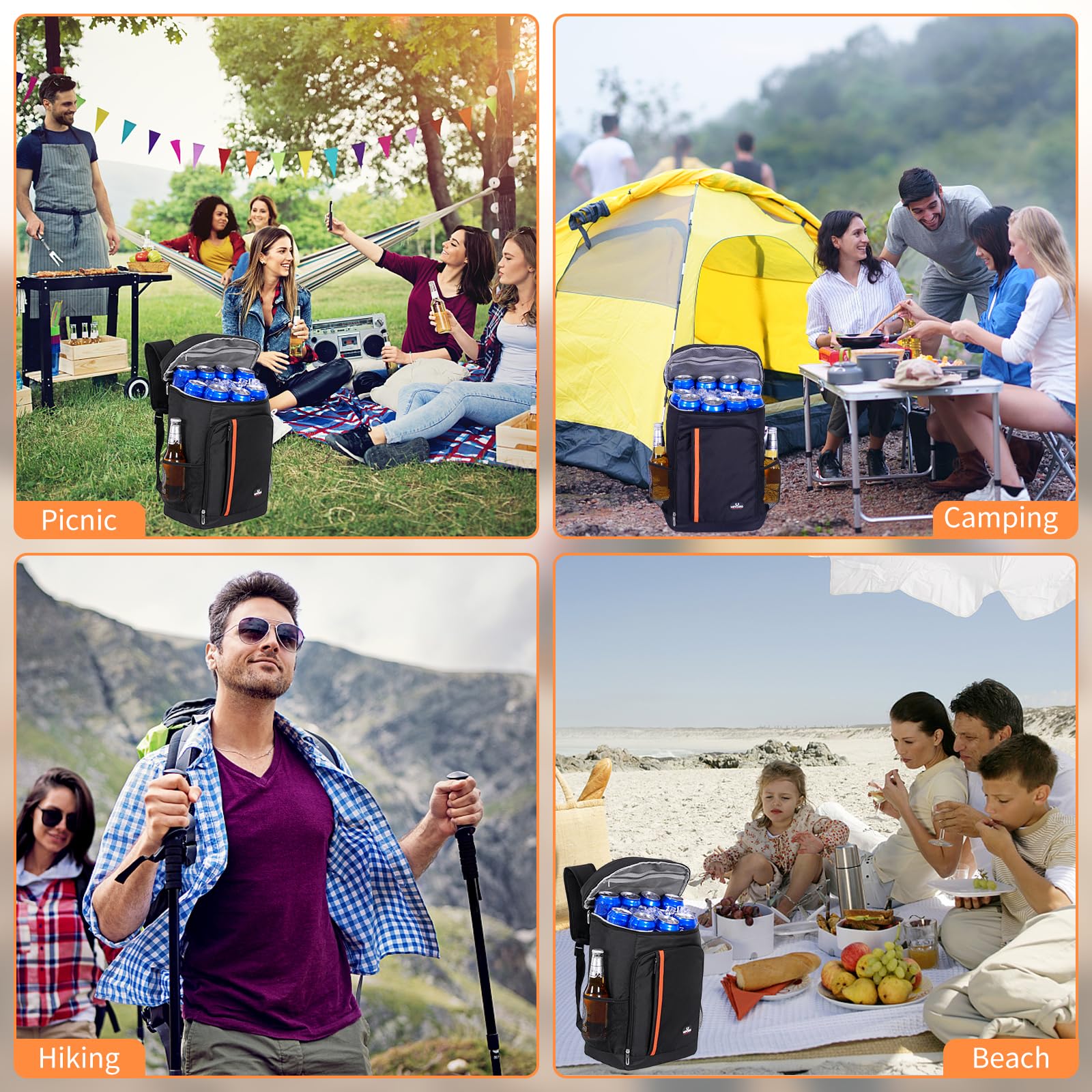 Zaino Termico da 24 Litri - Borsa Termica Extra Large Zaino da Picnic Impermeabile Zaini Ultraleggeri Uomo Donna per Picnic Escursionismo Campeggio Barbecue Campeggio Eventi Sportivi (nero)
