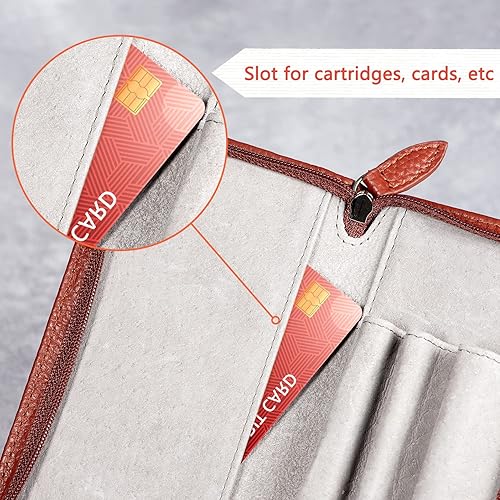 Miniatura 6 de Lanxivi Funda de piel auténtica para pluma estilográfica con 3 ranuras divididas, color negro, estuche con cremallera para bolígrafo, soporte de