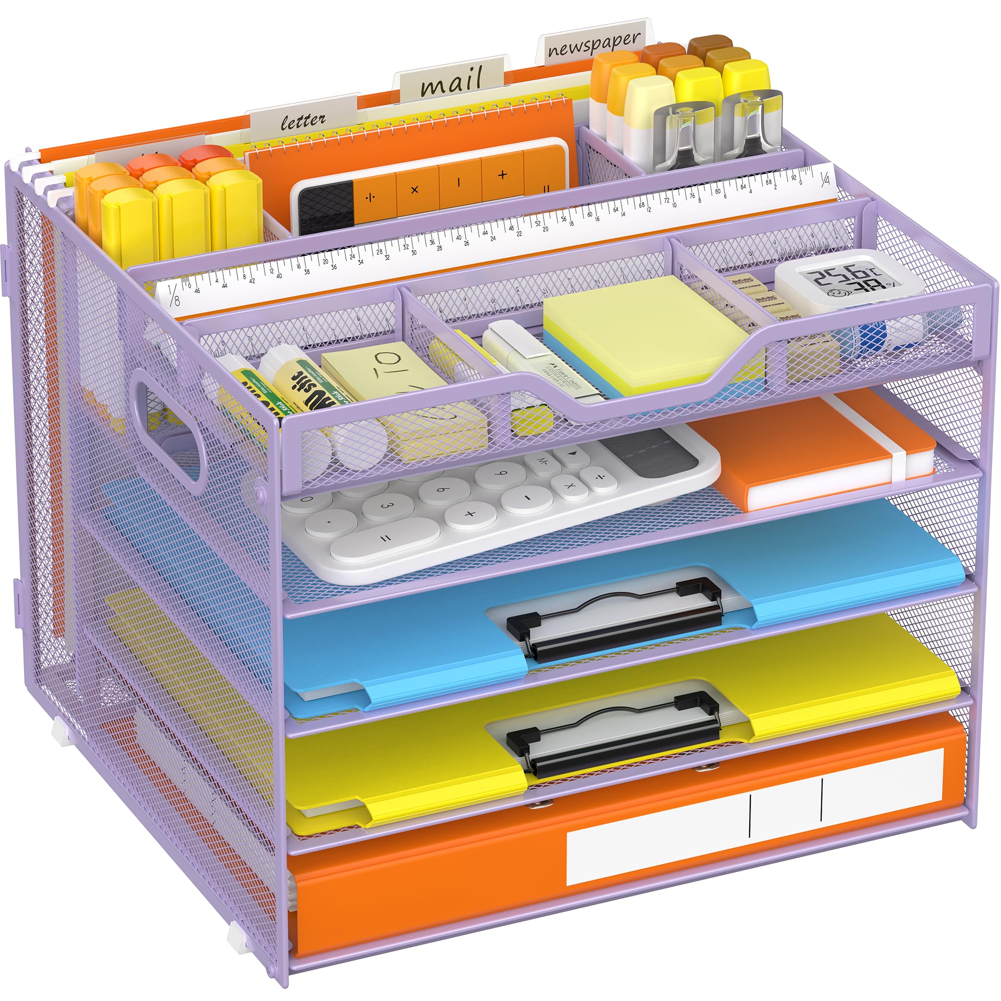 Docnest 5 Tier Desk Organizer with Hanging File Folder Holder&Tray, Purple Purple 12.6" x 11.8" x 10.3"