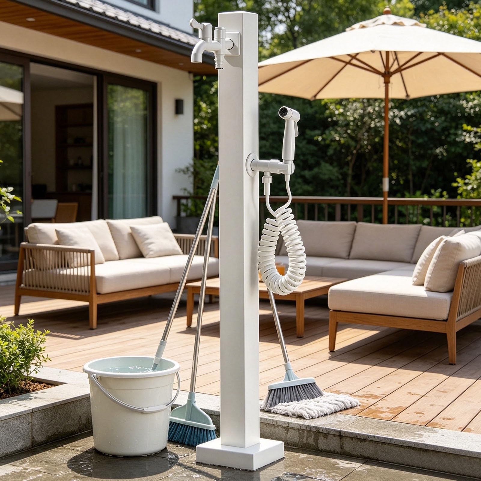 Junvstor Style 4 Vertical White Yard Hydrant, Freeze Proof Outdoor Faucet, Water Column With Hose, Outdoor Spigot For Patio Yard Garden Lawn Pasture Irrigation And Drinking(,Height: 60Cm/23.6In)
