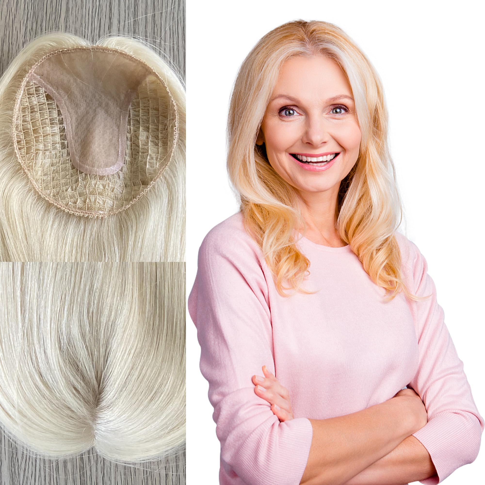 6x6 inch Silk Part Hair Integration System Fish Net Topper for Women (#613, 20inch)